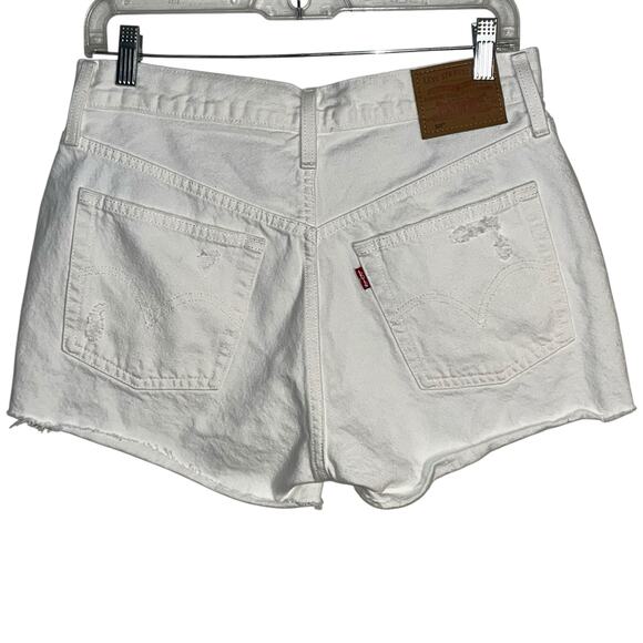 Levi’s 501 Button Fly White Distressed High-Rise Denim Shorts – Size 28 - Picture 1 of 6